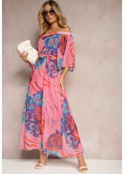 Różowa Trapezowa Sukienka z Paskiem o Rozkloszowanym Kroju Nellaopa ze sklepu Renee odzież w kategorii Sukienki - zdjęcie 171232971