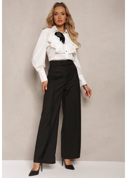 Czarne Eleganckie Spodnie High Waist z Prostymi Nogawkami i Ozdobnymi Przeszyciami Uines ze sklepu Renee odzież w kategorii Spodnie damskie - zdjęcie 171233010