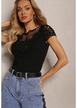Czarny T-shirt Ozdobiony Koronkowymi Wstawkami Brines ze sklepu Renee odzież w kategorii Bluzki damskie - zdjęcie 171233080