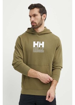 Helly Hansen bluza męska kolor zielony z kapturem z aplikacją 53924 ze sklepu ANSWEAR.com w kategorii Bluzy męskie - zdjęcie 171237210