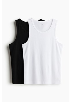 H & M - Prążkowana koszulka Slim Fit 2-pak - Czarny ze sklepu H&M w kategorii Bluzki damskie - zdjęcie 171246324