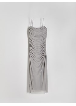 Reserved - Tiulowa sukienka z marszczeniami - jasnoszary ze sklepu Reserved w kategorii Sukienki - zdjęcie 171257744