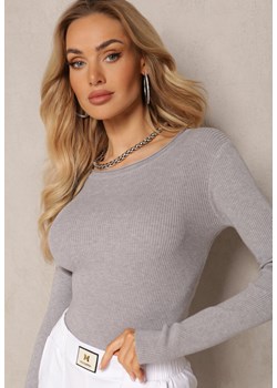 Szary Dopasowany Sweter z Prążkowanej Dzianiny Bionessa ze sklepu Renee odzież w kategorii Swetry damskie - zdjęcie 171258510