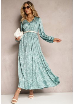 Zielona Rozkloszowana Sukienka z Plisowanym Dołem Wykończona Guzikami Xilalara ze sklepu Renee odzież w kategorii Sukienki - zdjęcie 171258604