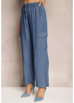 Niebieskie Szerokie Spodnie z Bawełny z Kieszeniami Cargo i Gumką w Pasie Dantellia ze sklepu Renee odzież w kategorii Spodnie damskie - zdjęcie 171258622