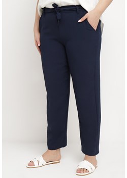 Granatowe Spodnie Regular Wiązane w Pasie w stylu Paperbag Tamburia ze sklepu Born2be Odzież w kategorii Spodnie damskie - zdjęcie 171258951
