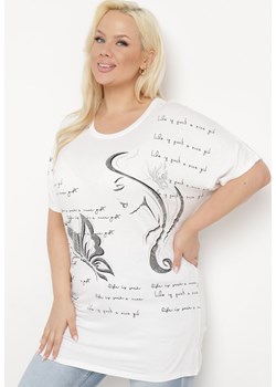 Biały T-shirt Ozdobiony Cyrkoniami i Nadrukiem Wallilena ze sklepu Born2be Odzież w kategorii Bluzki damskie - zdjęcie 171259150
