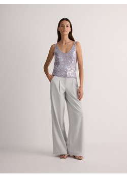 Reserved - Szerokie spodnie z zakładkami z wiskozą - jasnoszary ze sklepu Reserved w kategorii Spodnie damskie - zdjęcie 171259633