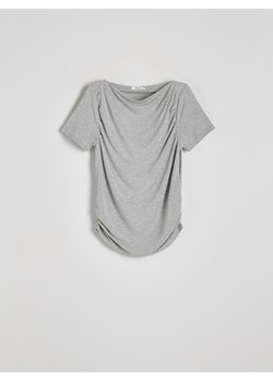 Reserved - T-shirt z marszczeniem - ciemnoszary ze sklepu Reserved w kategorii Bluzki damskie - zdjęcie 171260162