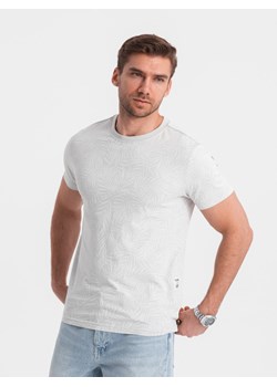 Męski t-shirt fulllprint w liście palmy - szary V2 OM-TSFP-0182 ze sklepu ombre w kategorii T-shirty męskie - zdjęcie 171261214