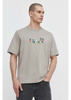 Abercrombie &amp; Fitch t-shirt bawełniany męski kolor beżowy z aplikacją ze sklepu ANSWEAR.com w kategorii T-shirty męskie - zdjęcie 171263193