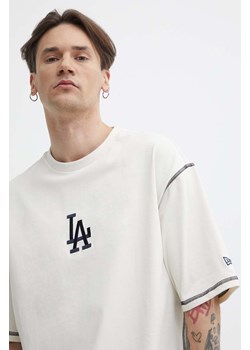 New Era t-shirt bawełniany męski kolor beżowy z nadrukiem LOS ANGELES DODGERS ze sklepu ANSWEAR.com w kategorii T-shirty męskie - zdjęcie 171263261