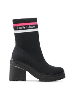 Botki Tommy Jeans Knitted Boot EN0EN02061 Black And Jewel Pink 0GJ ze sklepu eobuwie.pl w kategorii Botki - zdjęcie 171266443