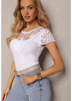 Biały T-shirt Ozdobiony Koronkowymi Wstawkami Brines ze sklepu Renee odzież w kategorii Bluzki damskie - zdjęcie 171267053