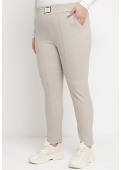 Jasnobeżowe Spodnie z Wysokim Stanem i Gumką w Pasie Geminia ze sklepu Born2be Odzież w kategorii Spodnie damskie - zdjęcie 171267241