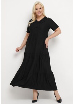 Czarna Rozkloszowana Sukienka z Krótkim Rękawem i Ozdobnymi Haftami Guletta ze sklepu Born2be Odzież w kategorii Sukienki - zdjęcie 171267391