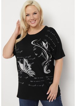Czarny T-shirt Ozdobiony Cyrkoniami i Nadrukiem Wallilena ze sklepu Born2be Odzież w kategorii Bluzki damskie - zdjęcie 171267631