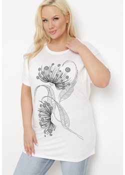 Biały T-shirt z Ozdobnym Nadrukiem i Cyrkoniami Colilena ze sklepu Born2be Odzież w kategorii Bluzki damskie - zdjęcie 171267720