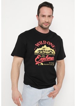 Czarna  Bawełniana Koszulka z Krótkim Rękawem i Nadrukiem Ronneli ze sklepu Born2be Odzież w kategorii T-shirty męskie - zdjęcie 171267753