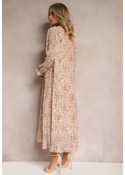 Jasnobeżowa Rozkloszowana Sukienka z Wiązaniem przy Szyi w Print Paisley Clarosa ze sklepu Renee odzież w kategorii Sukienki - zdjęcie 171271671