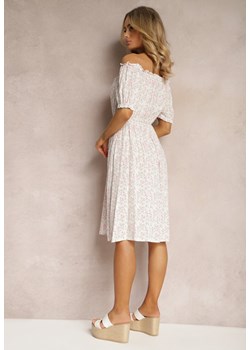Biała Wiskozowa Sukienka Midi w Kwiatowy Wzór z Hiszpańskim Dekoltem Agirala ze sklepu Renee odzież w kategorii Sukienki - zdjęcie 171271701