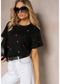 Czarny T-shirt z Cyrkoniami w Różnych Kolorach Varcia ze sklepu Renee odzież w kategorii Bluzki damskie - zdjęcie 171272163