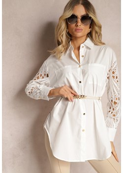 Biała Koszula o Luźnym Fasonie z Ażurowymi Wstawkami na Rękawach Nasira ze sklepu Renee odzież w kategorii Koszule damskie - zdjęcie 171272180