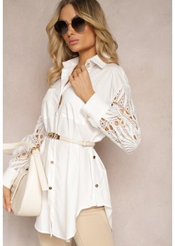 Biała Koszula o Luźnym Fasonie z Ażurowymi Wstawkami na Rękawach Nasira ze sklepu Renee odzież w kategorii Koszule damskie - zdjęcie 171272182