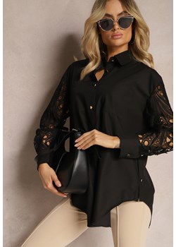 Czarna Koszula o Luźnym Fasonie z Ażurowymi Wstawkami na Rękawach Nasira ze sklepu Renee odzież w kategorii Koszule damskie - zdjęcie 171272192