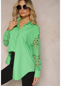 Zielona Koszula o Luźnym Fasonie z Ażurowymi Wstawkami na Rękawach Nasira ze sklepu Renee odzież w kategorii Koszule damskie - zdjęcie 171272202