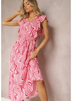 Różowa Rozkloszowana Sukienka z Guzikami i Gumką w Talii Mottella ze sklepu Renee odzież w kategorii Sukienki - zdjęcie 171272392