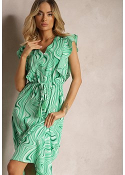 Jasnozielona Rozkloszowana Sukienka z Guzikami i Gumką w Talii Mottella ze sklepu Renee odzież w kategorii Sukienki - zdjęcie 171272402