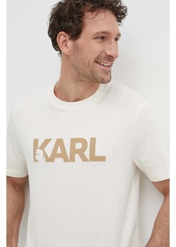Karl Lagerfeld t-shirt bawełniany męski kolor beżowy z nadrukiem ze sklepu ANSWEAR.com w kategorii T-shirty męskie - zdjęcie 171279860