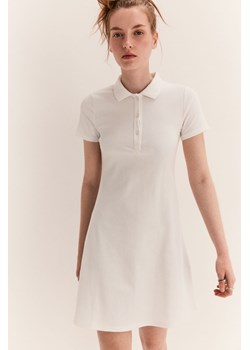 H & M - Prążkowana sukienka z kołnierzykiem - Biały ze sklepu H&M w kategorii Sukienki - zdjęcie 171286104
