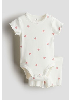 H & M - Bawełniany komplet w prążki 2-częściowy - Biały ze sklepu H&M w kategorii Odzież dla niemowląt - zdjęcie 171286193