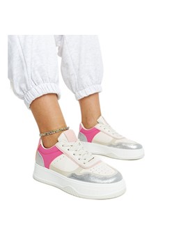 Biało-różowe sneakersy na grubszej podeszwie Rumai białe ze sklepu ButyModne.pl w kategorii Buty sportowe damskie - zdjęcie 171286514