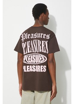PLEASURES t-shirt bawełniany Stack męski kolor brązowy z nadrukiem P24SP050.BROWN ze sklepu PRM w kategorii T-shirty męskie - zdjęcie 171299202