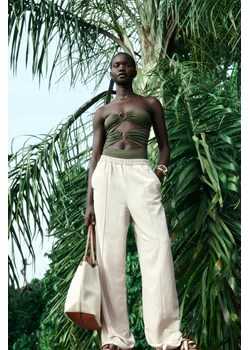 H & M - Spodnie z domieszką lnu - Beżowy ze sklepu H&M w kategorii Spodnie damskie - zdjęcie 171299224