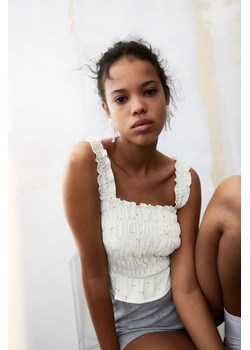 H & M - Krótki top z elastycznym marszczeniem - Biały ze sklepu H&M w kategorii Bluzki damskie - zdjęcie 171299314