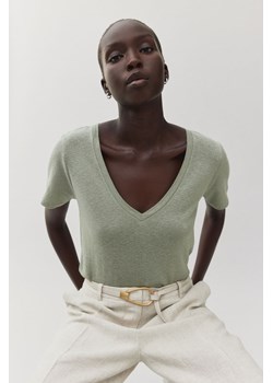 H & M - T-shirt z domieszką lnu - Zielony ze sklepu H&M w kategorii Bluzki damskie - zdjęcie 171299760