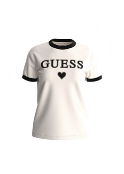 Damski t-shirt z nadrukiem Guess Caryl SS T-shirt - kremowy ze sklepu Sportstylestory.com w kategorii Bluzki damskie - zdjęcie 171307870
