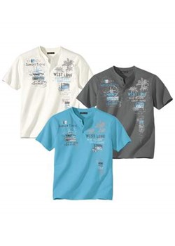 Zestaw 3 śródziemnomorskich t-shirtów z dekoltem z guzikami ze sklepu Atlas For Men w kategorii T-shirty męskie - zdjęcie 171310831