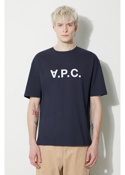 A.P.C. t-shirt bawełniany T-Shirt River męski kolor granatowy z nadrukiem COFDW.H26324.IAK ze sklepu ANSWEAR.com w kategorii T-shirty męskie - zdjęcie 171311004