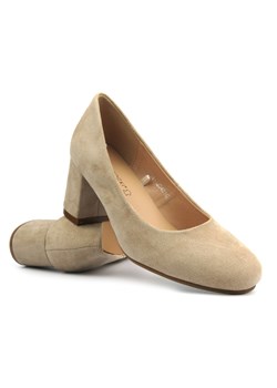 Eleganckie buty damskie na klocku - Potocki 24-12340, beżowe ze sklepu ulubioneobuwie w kategorii Czółenka - zdjęcie 171318553