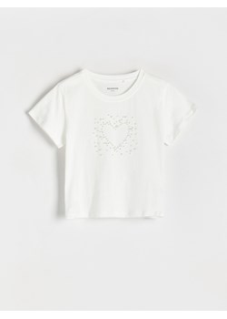 Reserved - T-shirt z aplikacją - złamana biel ze sklepu Reserved w kategorii Bluzki dziewczęce - zdjęcie 171322431