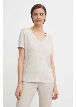 Calvin Klein t-shirt lniany kolor beżowy K20K207261 ze sklepu ANSWEAR.com w kategorii Bluzki damskie - zdjęcie 171324094