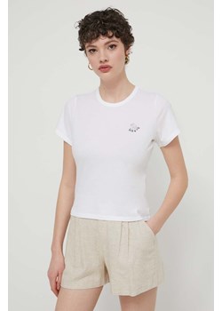 Abercrombie &amp; Fitch t-shirt bawełniany damski kolor beżowy ze sklepu ANSWEAR.com w kategorii Bluzki damskie - zdjęcie 171324104