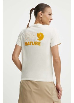 Fjallraven t-shirt Walk With Nature damski kolor beżowy F14600171 ze sklepu ANSWEAR.com w kategorii Bluzki damskie - zdjęcie 171324124