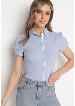 Niebieska Koszula z Krótkim Rękawem i Mankietami Nadiaela ze sklepu Born2be Odzież w kategorii Koszule damskie - zdjęcie 171326543