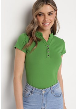 Zielony T-shirt Koszulka z Bawełny z Metalicznymi Guzikami Cariena ze sklepu Born2be Odzież w kategorii Bluzki damskie - zdjęcie 171326772